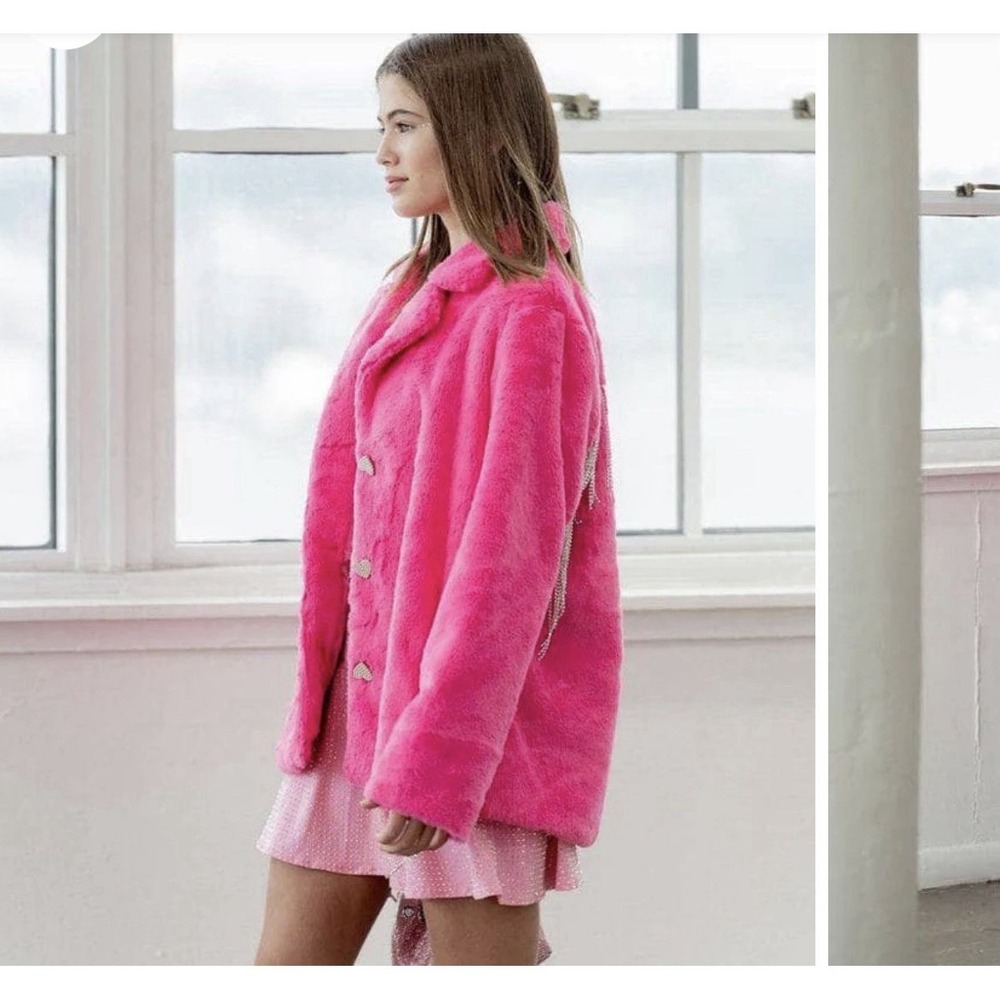 Hot Pink Faux‎ Fur Coat Girls  lining Size XL/(16) Super Soft 75% ACRYLIC.